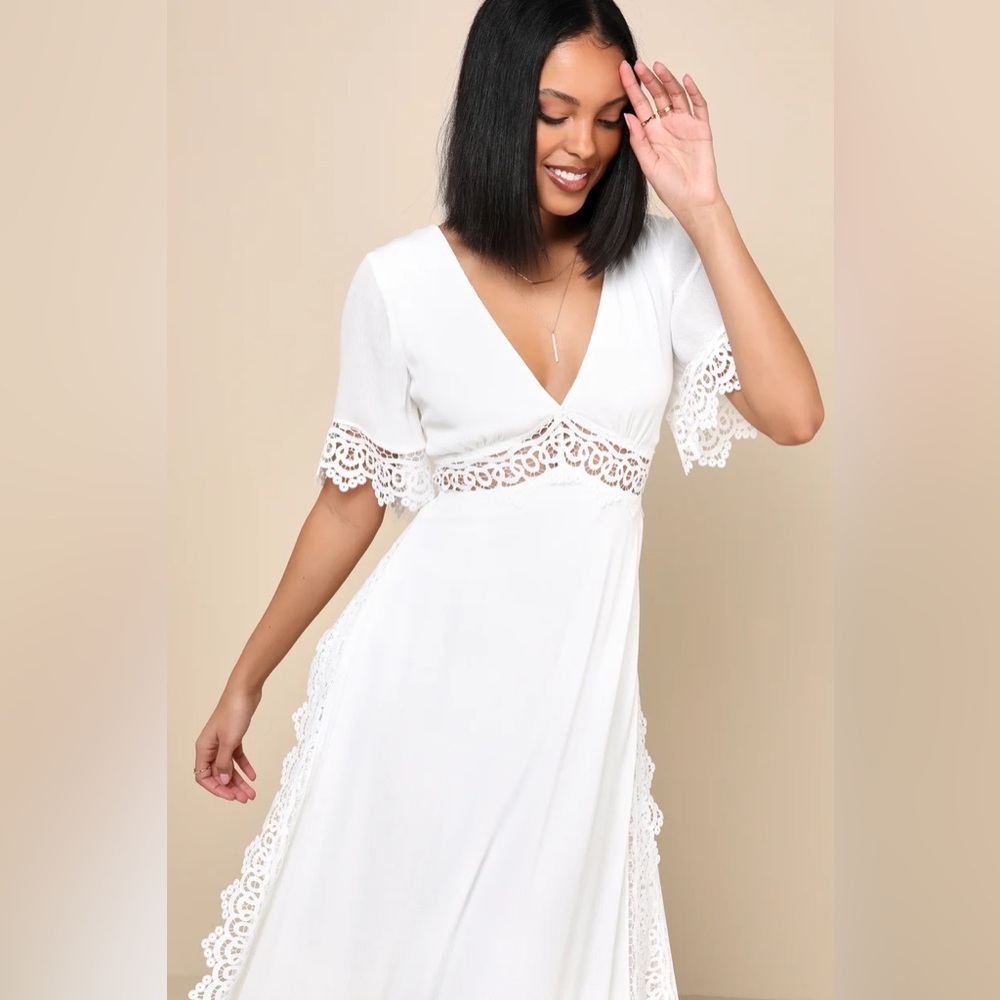 Lulus Sweeten The Occasion Boho White Embroidered Maxi Dress Bridal Maternity - Picture 3 of 8